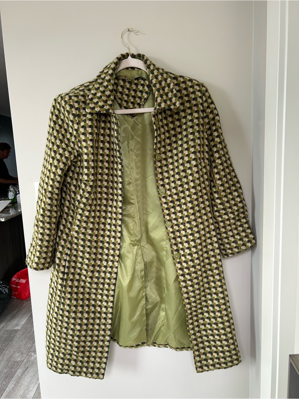 Mario serrani Italian Green Patterned Mid-Length Coat